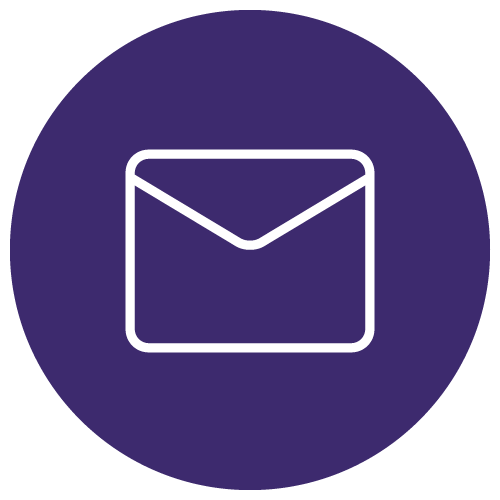 White envelope icon on a purple circle