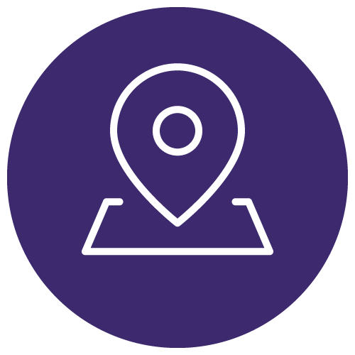 White location icon on a purple circle