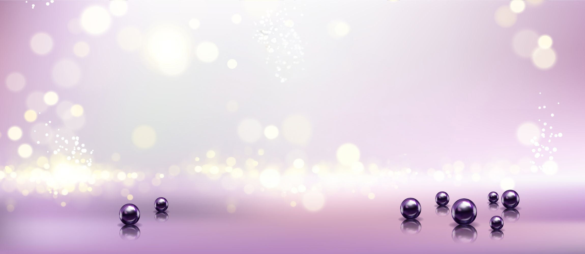 Shiny black spheres on a gradient purple background with bokeh effect